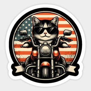 Funny Biker Cat Dad Fathers Day Motorcycle Rider Cat Lover Biker 4th Of July Sticker